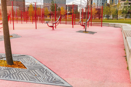 street gym outdoor fitness with exercise equipment pink color.concept street gym sport