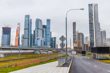 cityscape skyscraper building highway Moscow city district business transportの写真素材