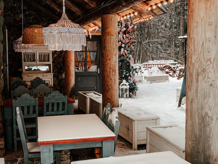 Veranda cafe winter farmhouse rustic