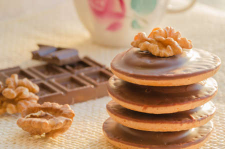 chocolate chip cookies with walnutの写真素材