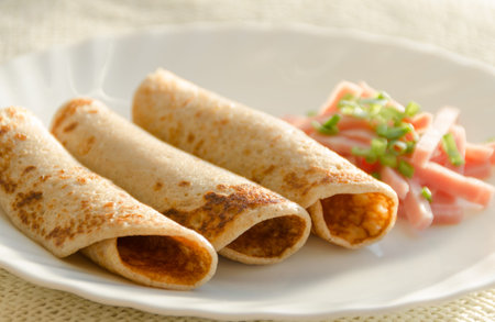 Pancakes on a white plateの写真素材