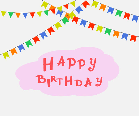 Festive multicolored bright flags, garlands of Bunting isolated on white background. The Inscription Happy Birthday. Vector illustration. Eps 10.のイラスト素材