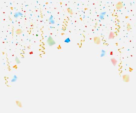 Multi-colored ribbon streamers of tinsel falling on an isolated background. Independence day background. Carnival fireworks background. Christmas background. Vector illustration. Eps10.のイラスト素材
