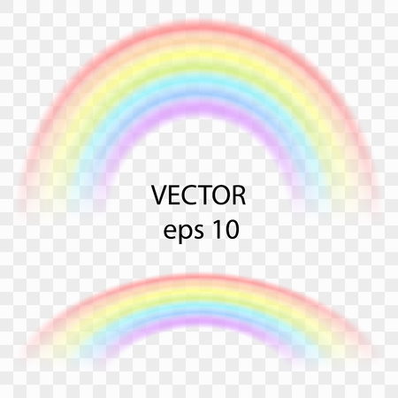 Rainbow on a transparent background. Realistic rainbow effect in the form of an arch in a delicate color palette. Vector illustration of a summer symbol for colorful design elements.のイラスト素材