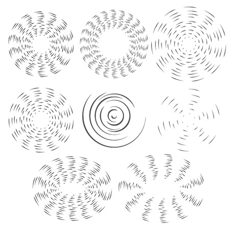 The black and white effect of the rotating fan propeller. Vector selection of round design elements on white isolated background. Eps 10.のイラスト素材