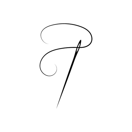 Black needle with thread on white isolated background. The concept of the character of a tailor, sewing. Vector element icon for your design. Eps 10.のイラスト素材