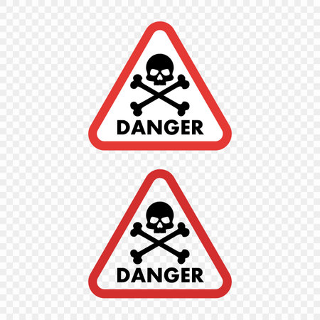 Warning sign danger skull on isolated transparent background. Vector element for your design. Eps 10.のイラスト素材