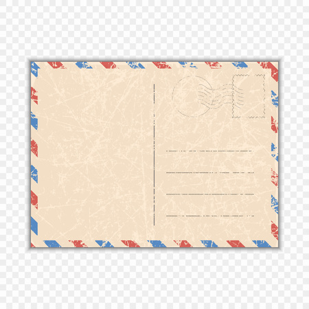 Vector scratched the Card. A shabby postcard for travel on an isolated transparent background. Template for your designs. Eps 10.のイラスト素材