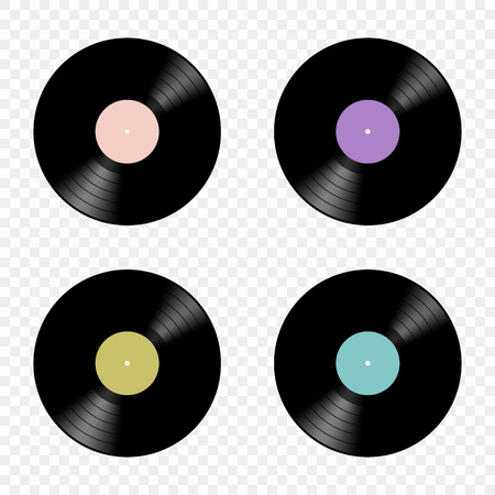 Vector set of retro music vinyl records flat icons isolated on a transparent background. Elements for your design. Eps 10.のイラスト素材
