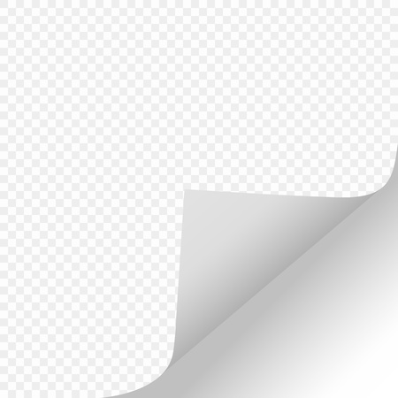Scroll the page with a shadow on a clean sheet of paper from the right edge at the bottom of the white paper Sticker. Element isolated on a transparent background. Vector illustrations for advertising message, design and business projects. Eps.のイラスト素材