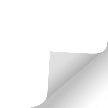 Scroll the page with a shadow on a blank sheet of paper from the right edge at the bottom. White paper sticker. Vector illustrations for advertising message, design and business projects. Eps.のイラスト素材