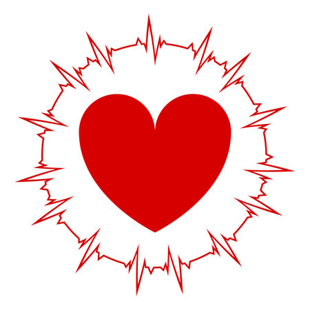 Heart on an isolated background with a cardiogram around the heart. Vector illustration of icons of the impulse of the heart. Eps.のイラスト素材