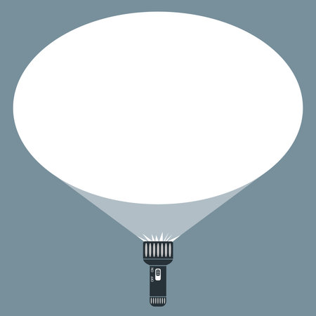 Flat vector design of hand flashlight and projection round light beam. Illustration of a place for your text. Eps.のイラスト素材