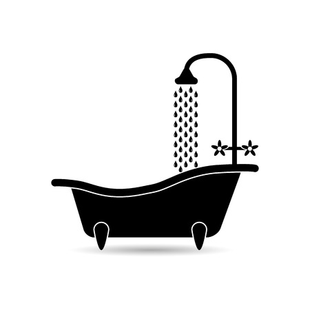 Bathtub icon with flowing water. Bath vector isolated on a light background the icon for the item, a bathroom, a sauna element of web design. Eps.のイラスト素材