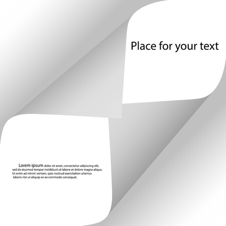 Curl the page with shadow on a blank sheet of paper on both edges. White paper sticker. Vector illustrations for advertising message, design and business projects. Eps.のイラスト素材