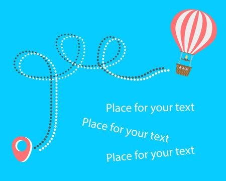 Hot air balloon Travel. Aerial entertainment touch the sky. Vacation concept, tourism, travel dotted points. Vector modern flat design with space for text. Eps.のイラスト素材