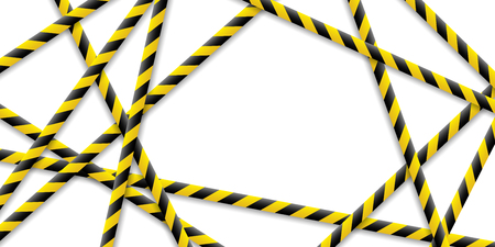 Caution tape, police line and danger tapes are crossed, all sealed, do not pass, do not cross. Vector illustration on isolated background. Eps.のイラスト素材
