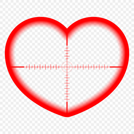 Heart with a target. The goal of love. The Cupid concept takes aim, chooses the target, the sight of the angel of love. Vector pattern element, isolated on transparent background. Eps.のイラスト素材
