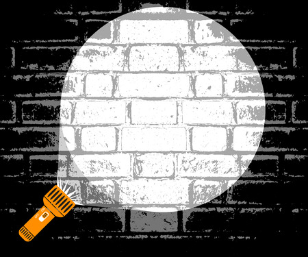 Flashlight beam of light directed at the wall. The concept of a detective searching in a dark room. The police catch a criminal, a bandit, a robber, a thief. Eps.のイラスト素材