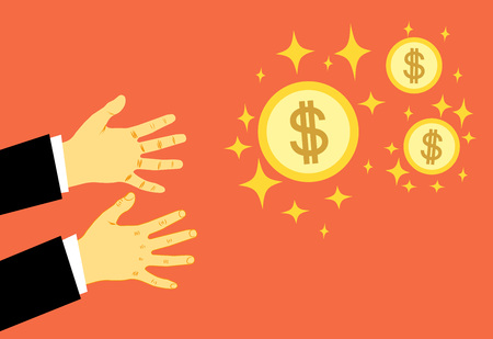 Hands reach for money. The concept of greed, all for money. The pursuit of wealth. Vector illustration. Eps.のイラスト素材