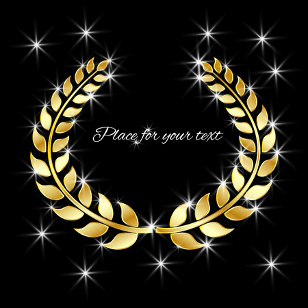 Vector Golden Laurel wreath with a glare. The concept is a symbol of victory award of success. Design element with highlights with space for text. Eps.のイラスト素材