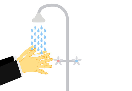 Washing hands under a tap with soap and water. The concept of hygiene, clean your hands after street before dinner. Vector illustration. Eps.のイラスト素材