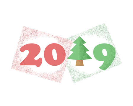 Original Christmas tree with numbers 2019 for decorating the calendars of the new year. Vector element, template on isolated background.のイラスト素材