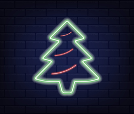 Neon green Christmas tree. Vector logo. Element on isolated background. Eps.のイラスト素材