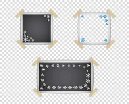 Set of photo frame templates with shadow and snowflake pattern. Vector design element isolated on a transparent background. Eps.のイラスト素材