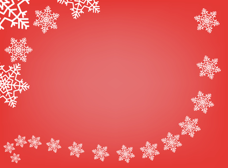 Frame vector Christmas and New year. Red isolated background with white snowflakes with space for text. Greeting card, banner. Eps.のイラスト素材