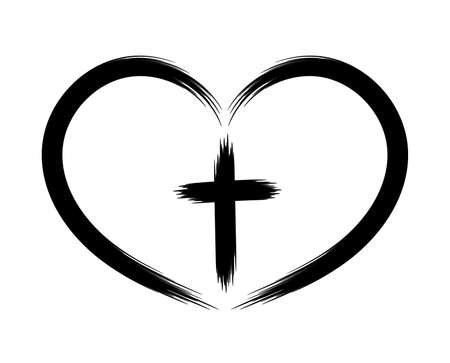 Heart and Christian cross. The concept of symbolism. Painted by brush. Vector icon. The object is isolated on a white background.のイラスト素材