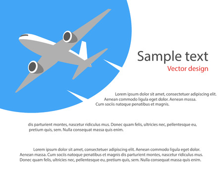 Flying plane in the blue sky. Vector illustration poster, banner. Welcome before the flight, advertising. Place for text. Eps.のイラスト素材