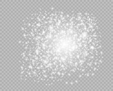 Starry glittering dust elements. Glowing light particles. Christmas abstract glitter decoration. Vector element isolated on a transparent background. Eps.のイラスト素材