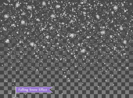 Falling snow, random elements. New year, Christmas decor overlay. Vector illustration on isolated transparent background. Eps.のイラスト素材