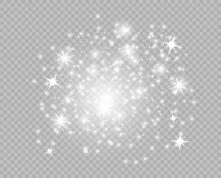 Starry glittering dust elements. Glowing light particles. Christmas abstract glitter decoration. Vector element isolated on a transparent background. Eps.のイラスト素材