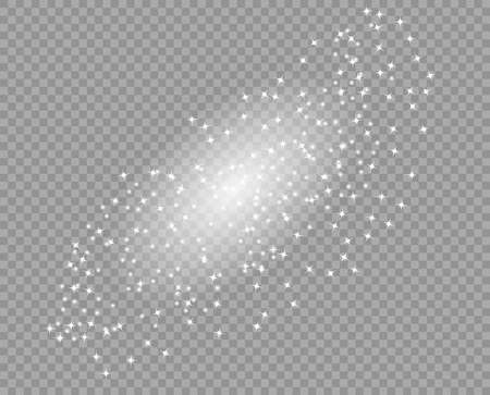 Starry glittering dust elements. Glowing light particles. Christmas abstract glitter decoration. Vector element isolated on a transparent background. Eps.のイラスト素材