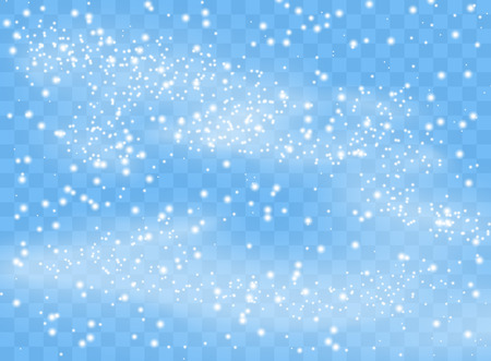 Falling snowflakes flakes on isolated background, Blizzard with wind. Overlay design element. Christmas decoration. Vector illustration. Eps.のイラスト素材