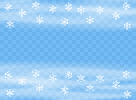 Falling snowflakes flakes on isolated background, Blizzard with wind. Overlay design element. Christmas decoration. Vector illustration. Eps.のイラスト素材