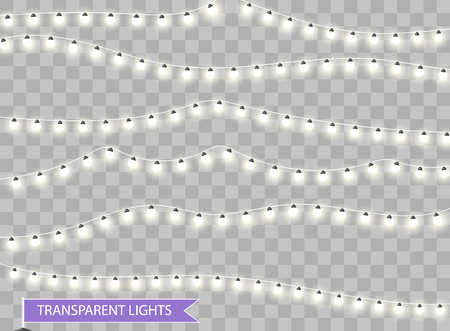 Christmas lights. Festive New Year party decorative isolated ribbons. Christmas glowing garland. Vector illustration. Eps.のイラスト素材