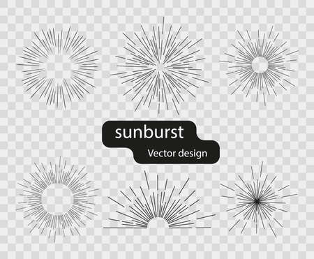 Set of vector retro solar light rays from simple lines. Abstract rays of the sun. Sunburst design elements on isolated background.のイラスト素材