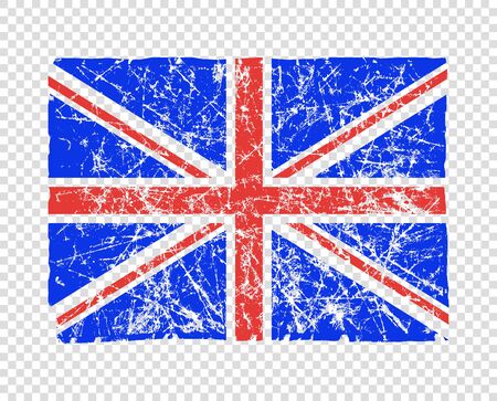 Flag of great Britain, abstract. UK flag in grunge. The effect of scuff, wear, damage, old. Vector element isolated on a transparent background.のイラスト素材