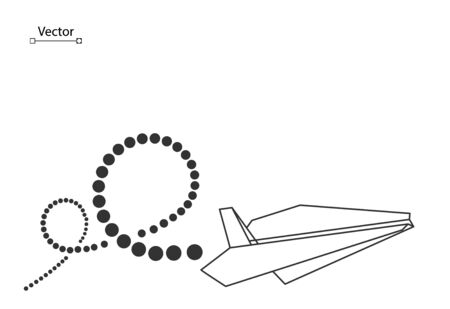 Flying white creative origami paper airplane with a line of traversed path. Vector conceptual illustration, Travel, Leisure, Business.のイラスト素材