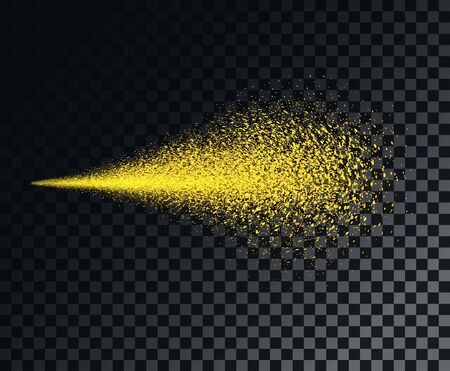 Golden yellow bright spray, dust fine particles or the tail of a flying star, comet. Vector decorative element on an isolated transparent background.のイラスト素材