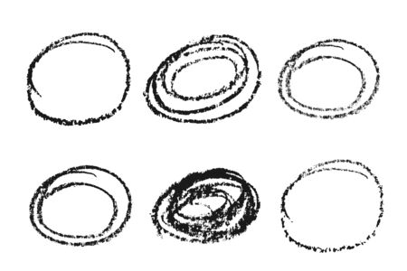 Charcoal, circle design objects. grunge rough. It is easy to change color. Elements isolated on a light background.のイラスト素材