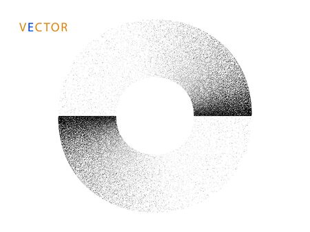 Circle, ring, monochrome with noise. Abstract geometric figure with grain, grunge. Vector design element on isolated background.のイラスト素材