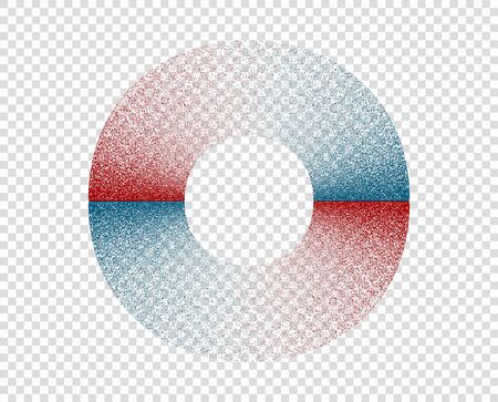Circle, ring, monochrome with noise. Red, blue. Abstract geometric figure with grain, grunge. Vector design element on isolated background.のイラスト素材