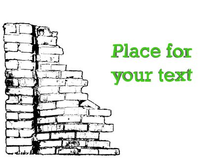 Silhouette of a ruined wall, broken brickwork. Vector illustration with space for text. Object on isolated light background.のイラスト素材