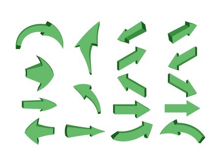 Arrows green directions 3D, cartoon, isometry. Vector design element, icons. The object on an isolated background.のイラスト素材