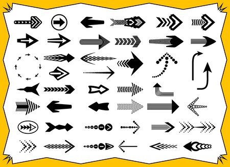 Vector arrows of different types, icons. For business design, infographics. Monochrome pointers. Isolated background.のイラスト素材