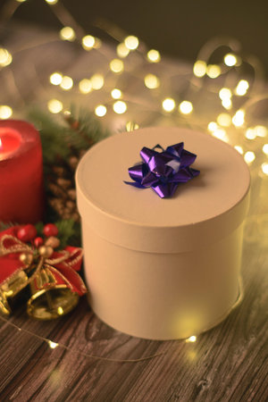 Christmas candle with decorations. Christmas background